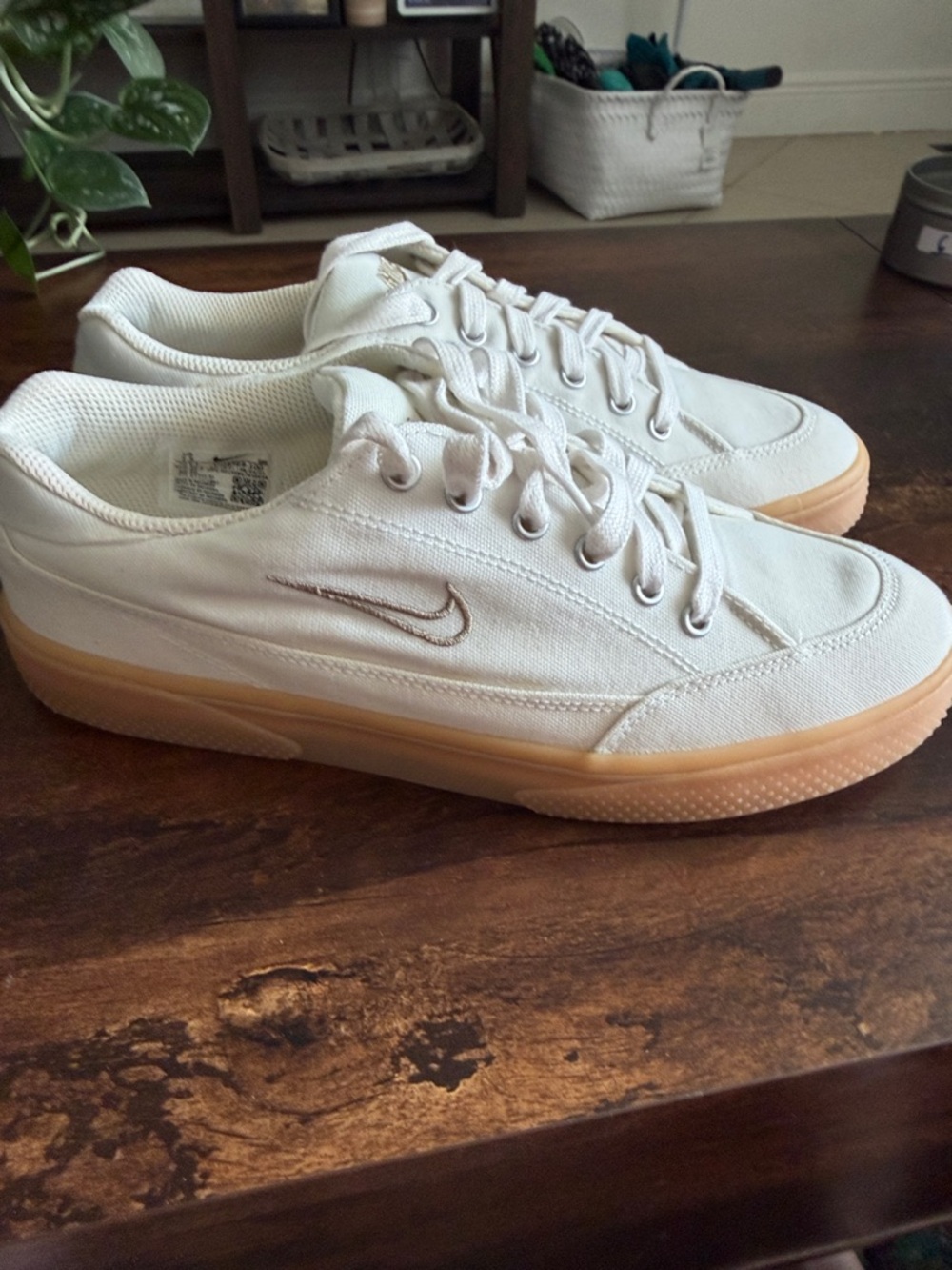 Nike Men’s White Canvas Sneakers with Gum Rubber Sole